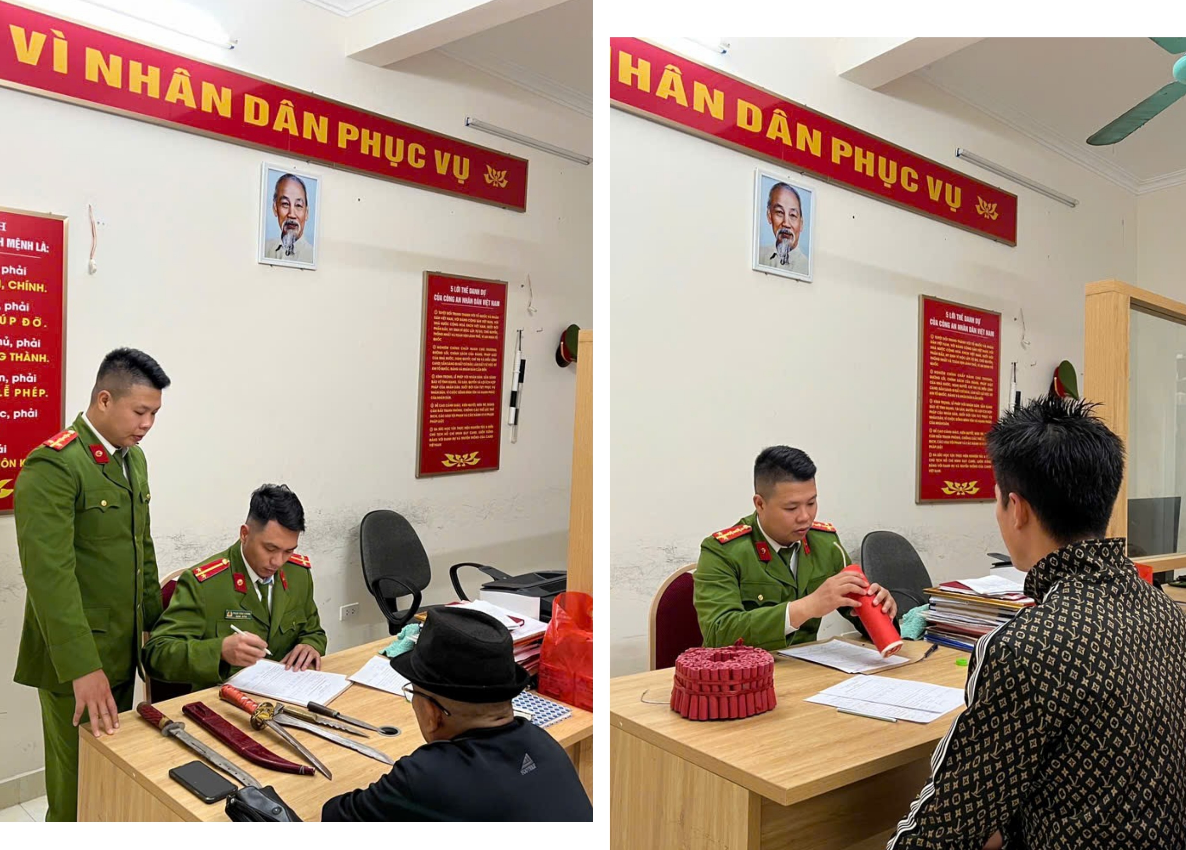 Công an huyện Bạch Long Vĩ vận động nhân dân nộp 1,5 kg pháo nổ và 05 dao kiếm các loại